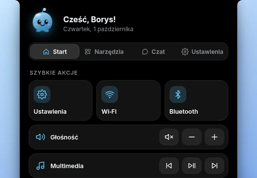 Styl iPhone 14: czarny panel przyklejony do górnej krawędzi ekranu, z prostymi górnymi rogami.