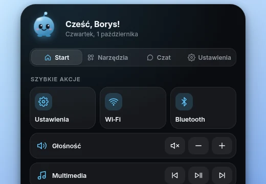 Styl Klasyczny: panel Wyspy z gradientem w kolorze akcentu, taki jak w wersji 0.2.