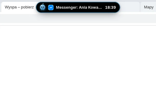 Wyspa u góry ekranu pokazuje ikonę Messengera i napis „Messenger: Ania Kowalska”.