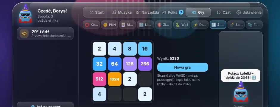 Zakładka Gry z planszą 2048.
