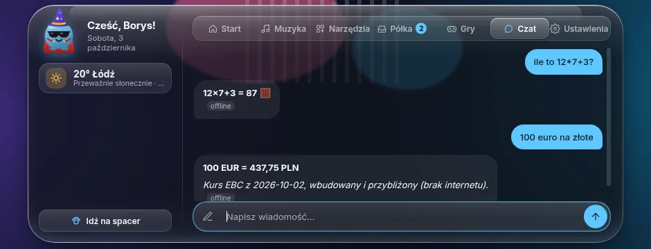 Czat z Bąblem bez internetu: Bąbel liczy i przelicza 100 euro na złote.